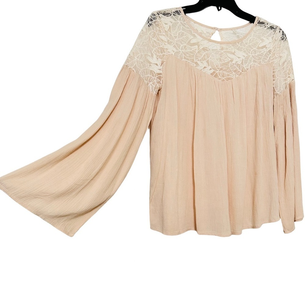 Chelsea & Violet Lace Yoke Peasant Long Sleeve Blouse Sz XS – Soft Blush Nude